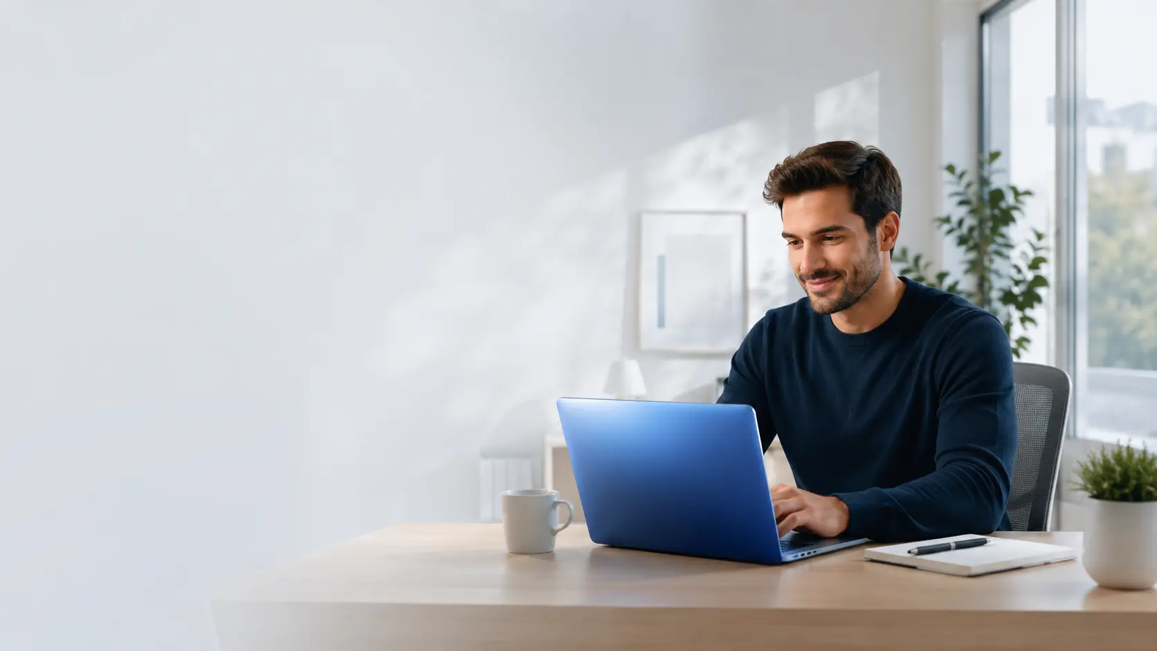 モダンなワークスペースでWindowsノートPC上のAntiMatter AVを使うビジネスパーソン